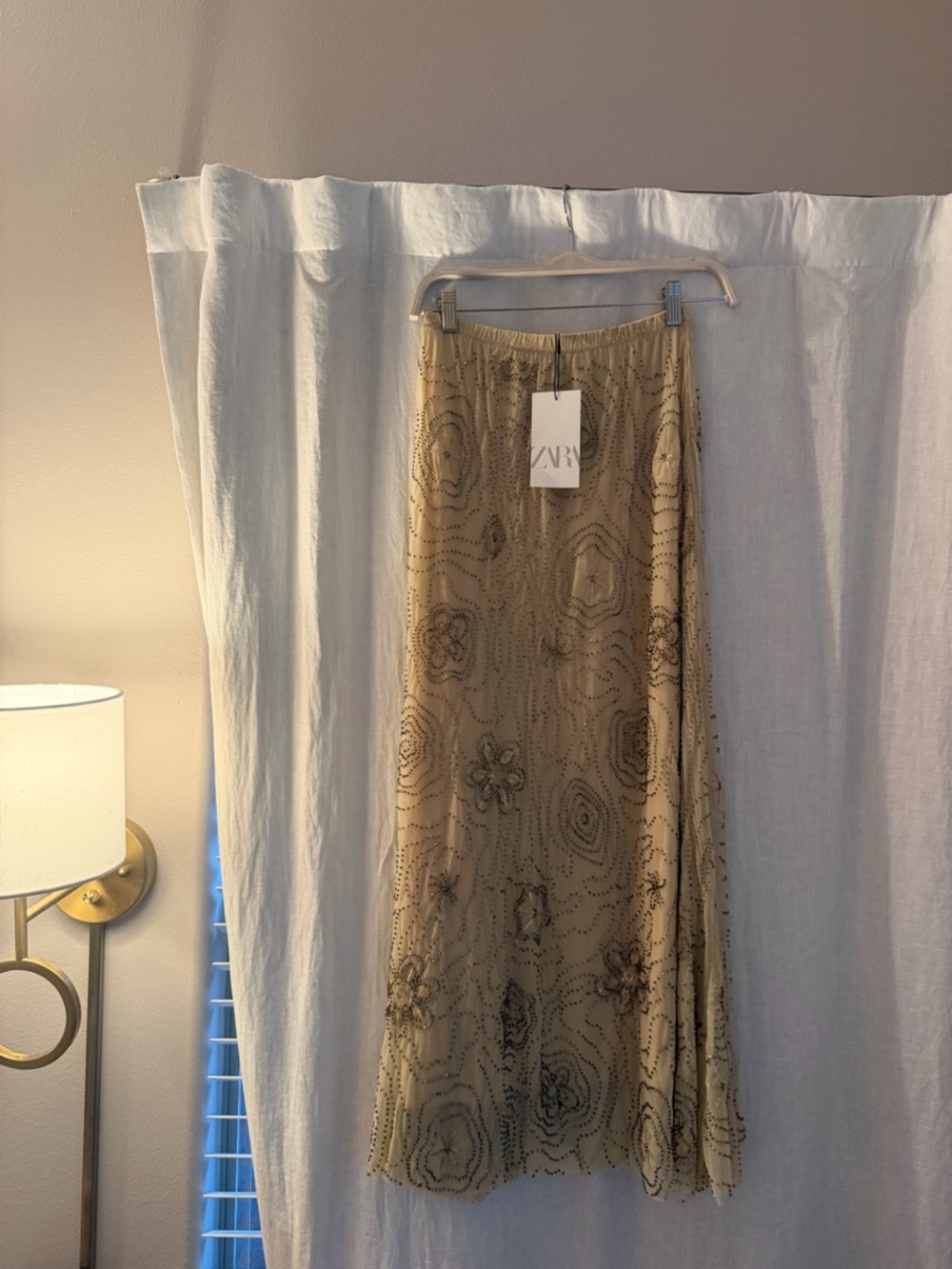 Zara Beige Beaded Floral Maxi Skirt & matching top strapless